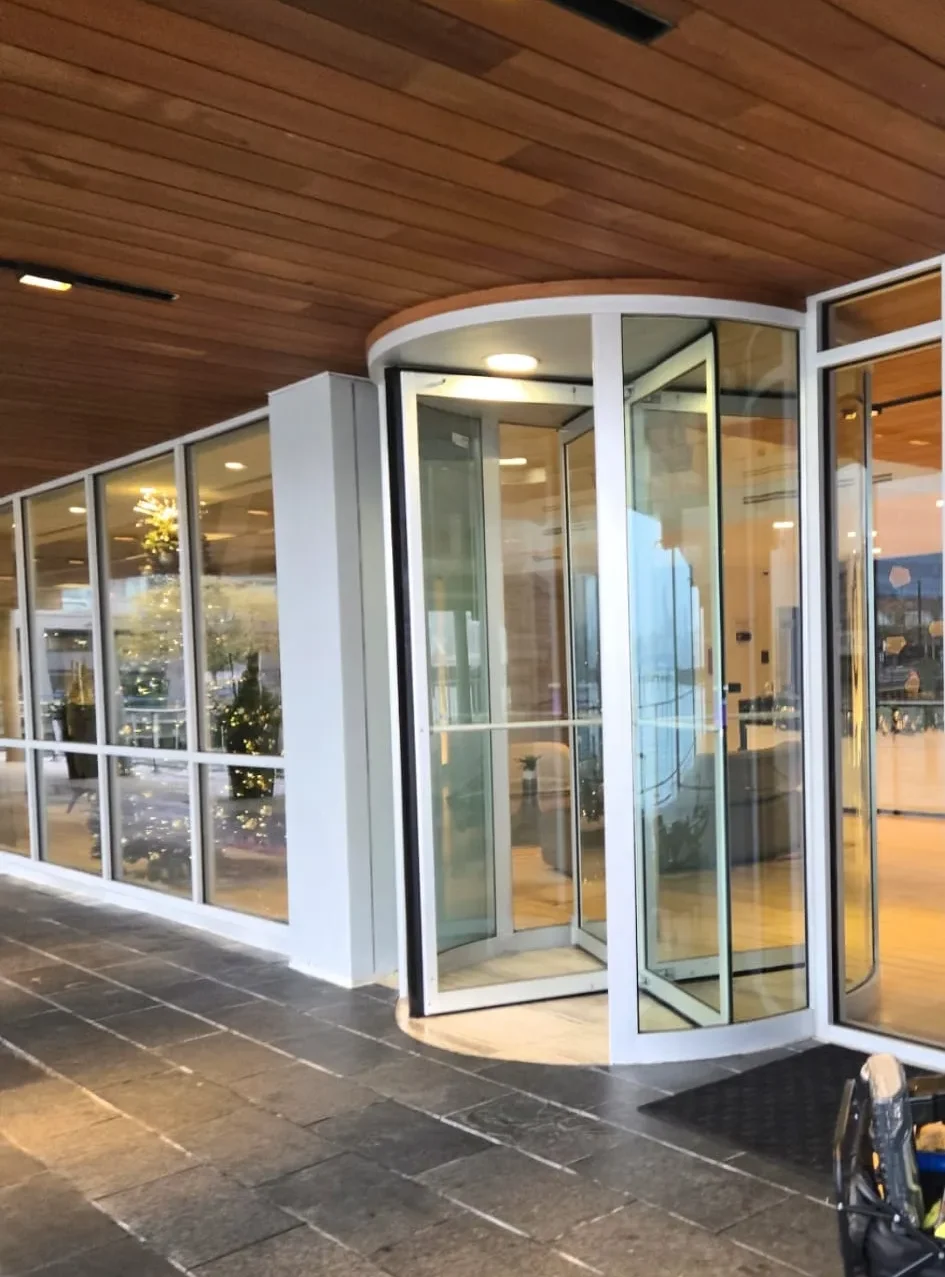 Clean glass entry on a New Jersey commercial building