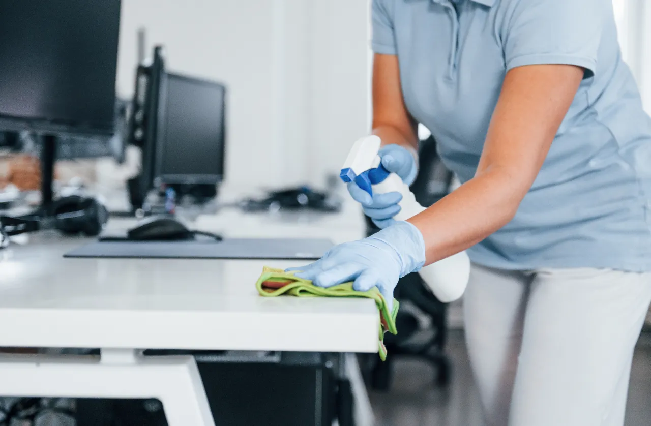 Office surface disinfected during office cleaning in New Jersey